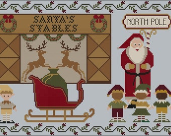 Twin Peak Primitives - *PDF* Christmas Eve at Santa's Stable, Counted Cross Stitch
