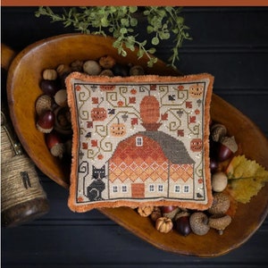 Plum Street Samplers - Grim&#39;s Haunt, Cross Stitch Pattern, Halloween Decor, Jack O&#39;- Lanterns, Black Cat, Barn, Crow, PATTERN ONLY