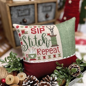 Primrose Cottage  - Sip - Stitch - Repeat - Counted Cross Stitch, Spools of Thread, Scissors