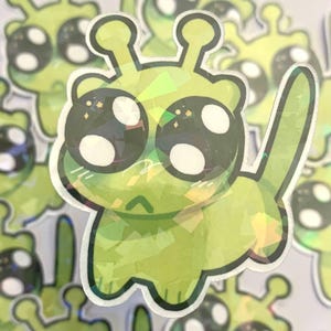 Alien Cat - 1.8 x 2.2in Silly Holographic Sticker