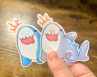 Good Boy Shark Sticker - 3 x 2.6 Holographic and Clear Vinyl Sticker
