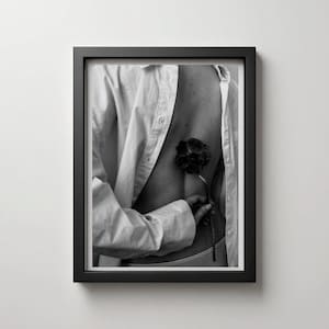 Black and White Woman Art Print: Sensual Female Body, Flower  (Digital Download)