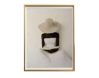 Black Woman Reading Hat Print | Boho Painterly Wall Art (Instant Download)
