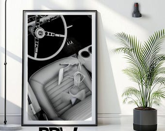 Vintage Car & Heels Fashion Print: Black and White Wall Art  (Digital Download)