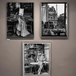 Parisian Cafe Woman – Black & White Fashion Photography Wall Art | Elegant Editorial Print (Digital Download)