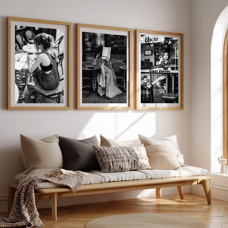 Parisian Cafe Woman – Black & White Fashion Photography Wall Art | Elegant Editorial Print (Digital Download)