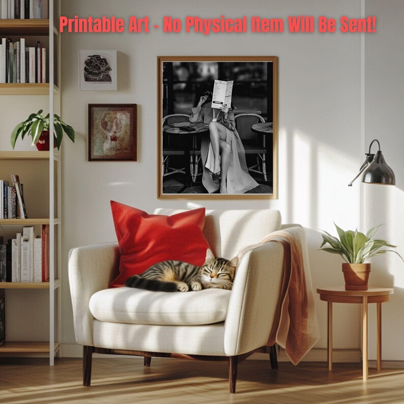 Parisian Cafe Woman – Black & White Fashion Photography Wall Art | Elegant Editorial Print (Digital Download)