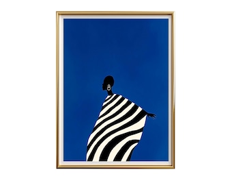Minimalist Abstract Woman Art Print: Striped Dress, Modern Wall Decor (Digital Download)