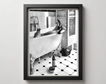 Woman in Bathtub Print: Black and White Photography,Mothers Day Gift(Digital Download)