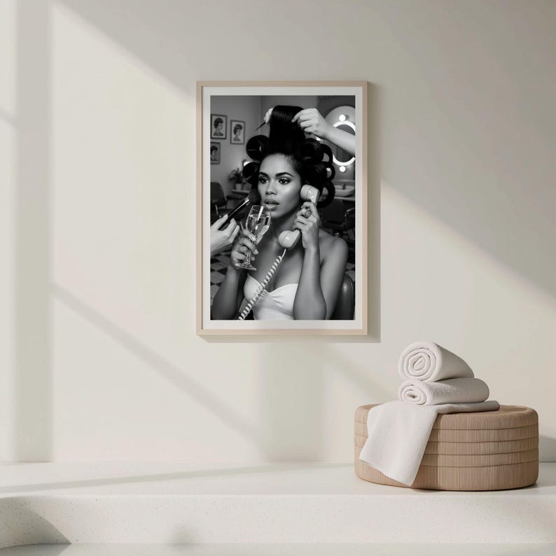 Retro Hair Salon Glam Print, Black and White Feminine Wall Art, Vintage Beauty Decor, Makeup Room Aesthetic, Hair Stylist Gift