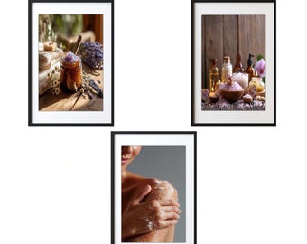 Spa Bathroom Prints – Natural Textures, Soft Pastels (3-Piece Set) (Digital Download)