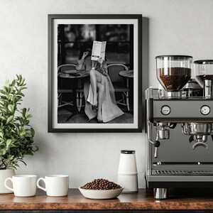 Parisian Cafe Woman – Black & White Fashion Photography Wall Art | Elegant Editorial Print (Digital Download)