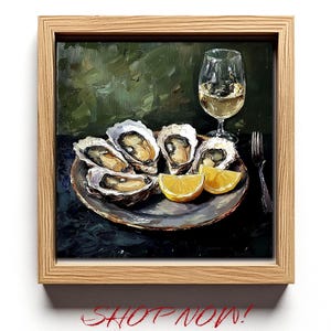Ostriche stampabili da parete – Decorazione da cucina in stile costiero – Stile dipinto a olio – Opera d&#39;arte con conchiglie – Stampa costiera moderna