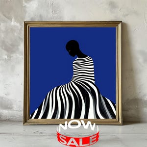 Abstract Woman Art Print: Striped Dress, Minimalist Fashion  (Digital Download)