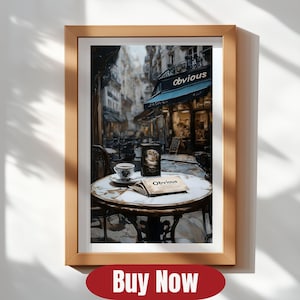 Paris Cafe Print Vintage French Bistro Scene (Digital Artwork)