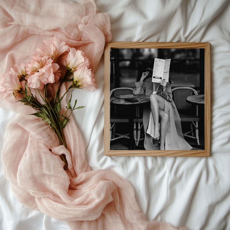 Parisian Cafe Woman – Black & White Fashion Photography Wall Art | Elegant Editorial Print (Digital Download)