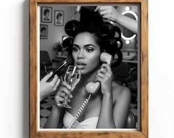 Retro Hair Salon Glam Print, Black and White Feminine Wall Art, Vintage Beauty Decor, Makeup Room Aesthetic, Hair Stylist Gift