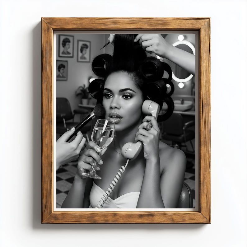 Retro Hair Salon Glam Print, Black and White Feminine Wall Art, Vintage Beauty Decor, Makeup Room Aesthetic, Hair Stylist Gift