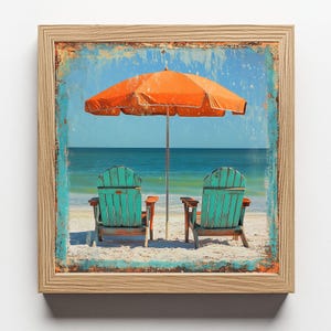 Vintage Strand Druck Minimalistische Meer Wand Kunst | Küstenölgemälde | Retro Poster mit Meerblick | Mediterraner Sommer Dekor