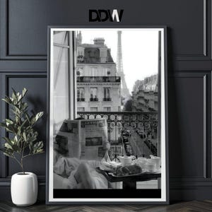Black and White Woman Reading Newspaper in Paris Print Fashion Photography Vintage Wall Art Dorm Room Decor Old Photography Digital Download