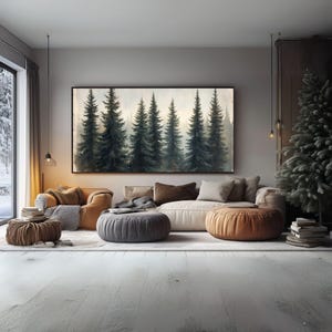 Evergreen Tree Painting Vintage Christmas Wall Art Snowy Winter Scene Decoration Holiday Landscape Printable Christmas Festive Home Decor