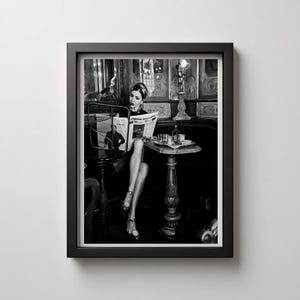 Italian Fashion Print | Woman Reading Newspaper at Cafe (Digital Download)