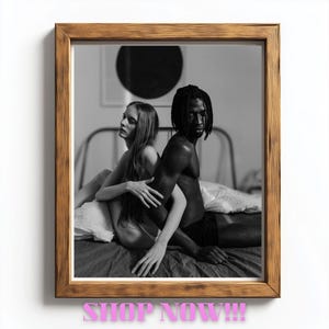 Interracial Couple Black and White Photography: Sensual Bedroom Art (Digital Download