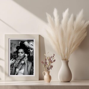 Retro Hair Salon Glam Print, Black and White Feminine Wall Art, Vintage Beauty Decor, Makeup Room Aesthetic, Hair Stylist Gift
