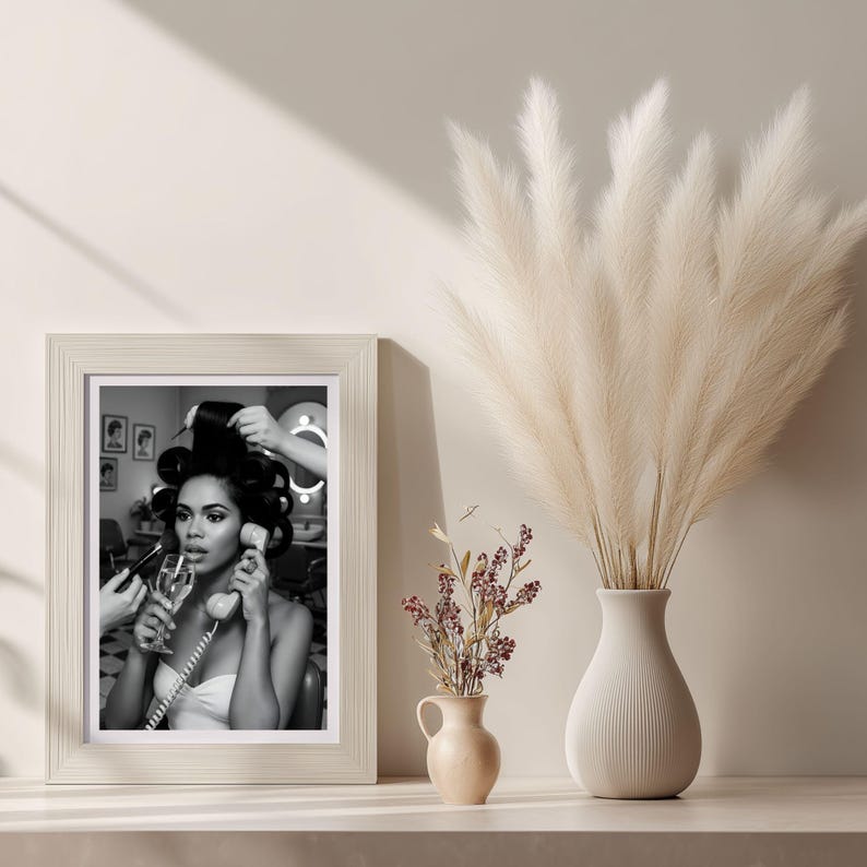 Retro Hair Salon Glam Print, Black and White Feminine Wall Art, Vintage Beauty Decor, Makeup Room Aesthetic, Hair Stylist Gift