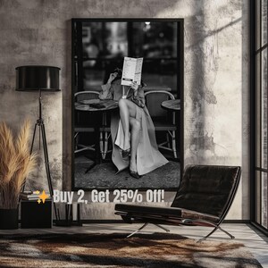 Parisian Cafe Woman – Black & White Fashion Photography Wall Art | Elegant Editorial Print (Digital Download)