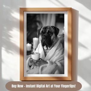 Funny Bullmastiff Coffee Print Cozy Animal Wall Art (Digital Download)
