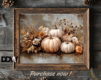 Affiche Déco "Farmers Market" Automne Citrouilles - Impression Sur Toile 50x70 Cm - Lot De 2 - Style Vintage Ferme