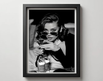 Dark Feminine Cocktail Woman Print | Vintage Glamour Photo (Digital Download)
