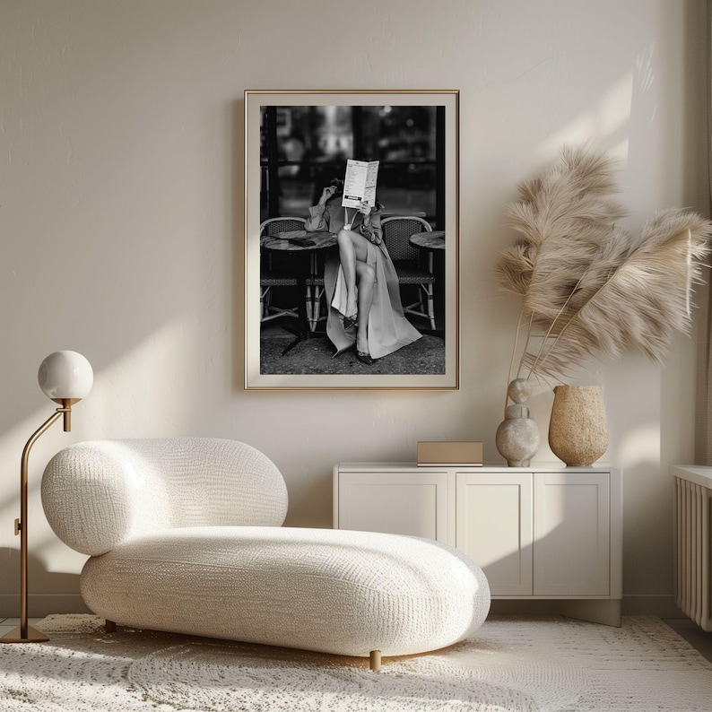 Parisian Cafe Woman – Black & White Fashion Photography Wall Art | Elegant Editorial Print (Digital Download)