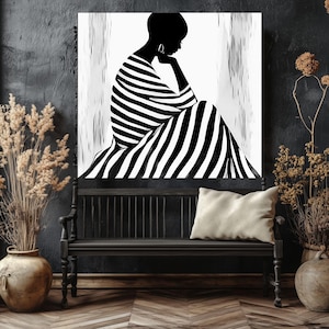 Abstract Minimalist Wall Art  Black & White Silhouette Art Contemporary Abstract Art Decor Mid Century Christmas Gift for Her Wallhanging
