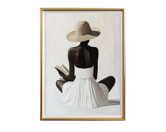 Minimalist Black Woman Reading Print | Boho Wall Art | Instant Download | Bedroom Living Room Decor