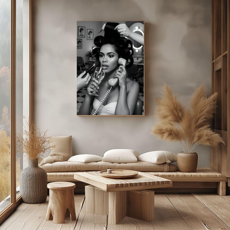 Retro Hair Salon Glam Print, Black and White Feminine Wall Art, Vintage Beauty Decor, Makeup Room Aesthetic, Hair Stylist Gift