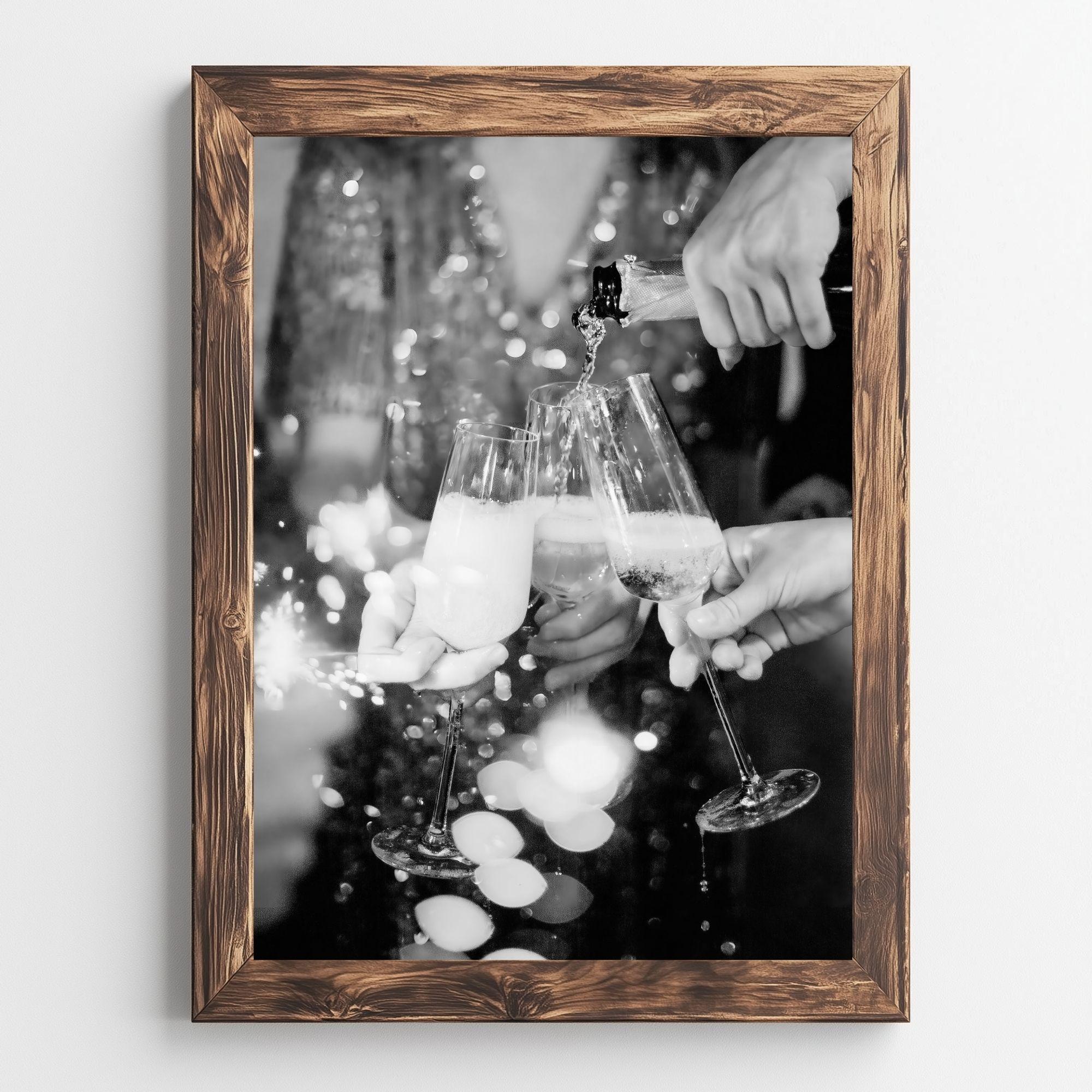 Champagne Cheers Print Black and White Bar Decor (Digital Download)