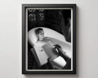 Woman in Bathtub Print Minimalist Black and White Bath Art (Digital Download)