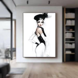 Mode Illustration Poster Schwarz Weiß Ästhetik Street Style Aquarell Kunst Minimalistische Bleistiftskizze Feminine Handgezeichnete Dekor