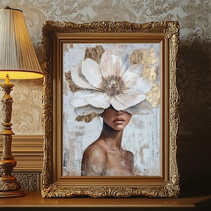 Abstract Woman Art Floral Head Feminist Wall Art Vibrant Flower Portrait Moody Surrealist Room Decor Modern Fashion Wall Art