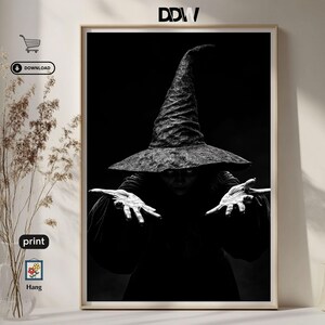 Halloween Witchcraft Black and White Poster Unique Gift Idea Gothic Home & Room Decor Halloween Decor Wall Art Darkness Witch Poster