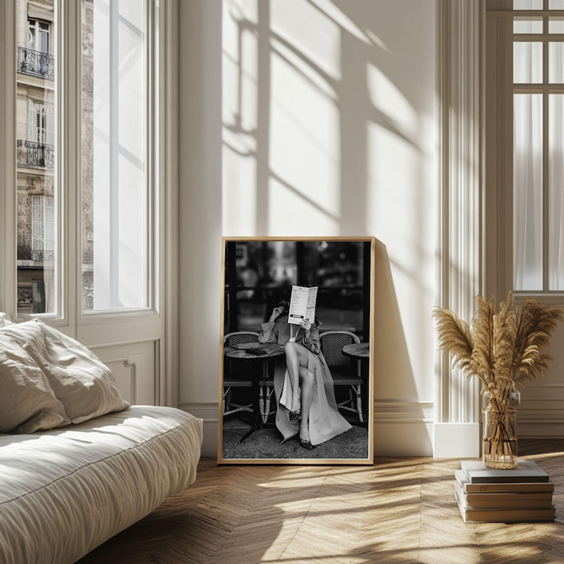 Parisian Cafe Woman – Black & White Fashion Photography Wall Art | Elegant Editorial Print (Digital Download)