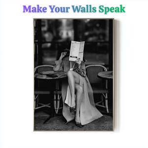 Parisian Cafe Woman – Black & White Fashion Photography Wall Art | Elegant Editorial Print (Digital Download)