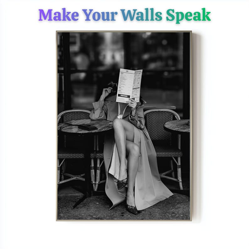 Parisian Cafe Woman – Black & White Fashion Photography Wall Art | Elegant Editorial Print (Digital Download)