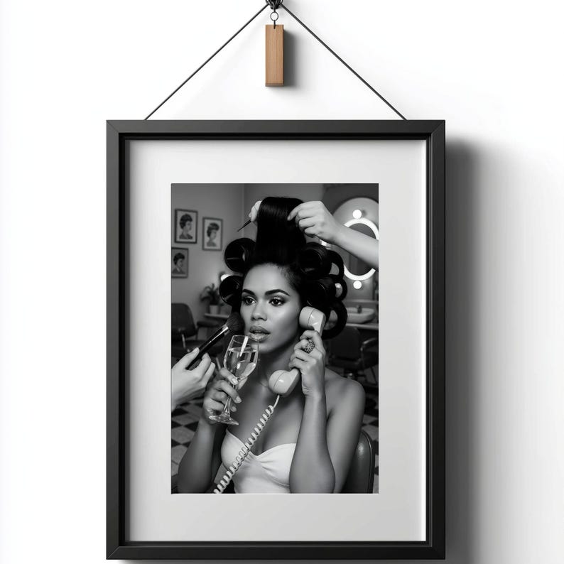 Retro Hair Salon Glam Print, Black and White Feminine Wall Art, Vintage Beauty Decor, Makeup Room Aesthetic, Hair Stylist Gift