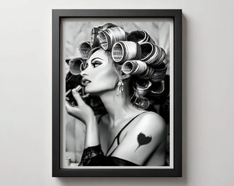 Vintage Hair Salon Print Black and White Fashion Photography (Digital Download)