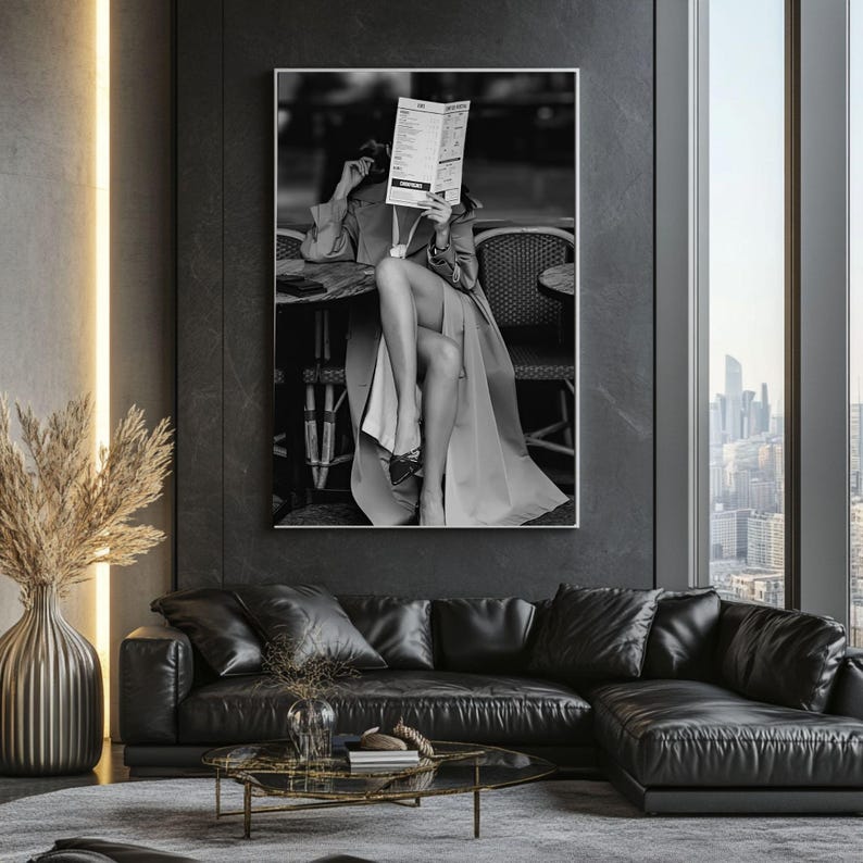 Parisian Cafe Woman – Black & White Fashion Photography Wall Art | Elegant Editorial Print (Digital Download)
