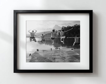 Lake Jump Black and White Photography Print Friendship Wall Art (Digital Download)