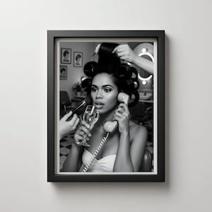 Muurkunst schoonheidssalon | Zwart-witte retro glamourprint | DIRECT DOWNLOAD Cadeau voor kapper